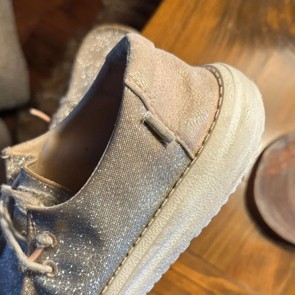 Hey Dude Sparkly Silver Kids Shoes